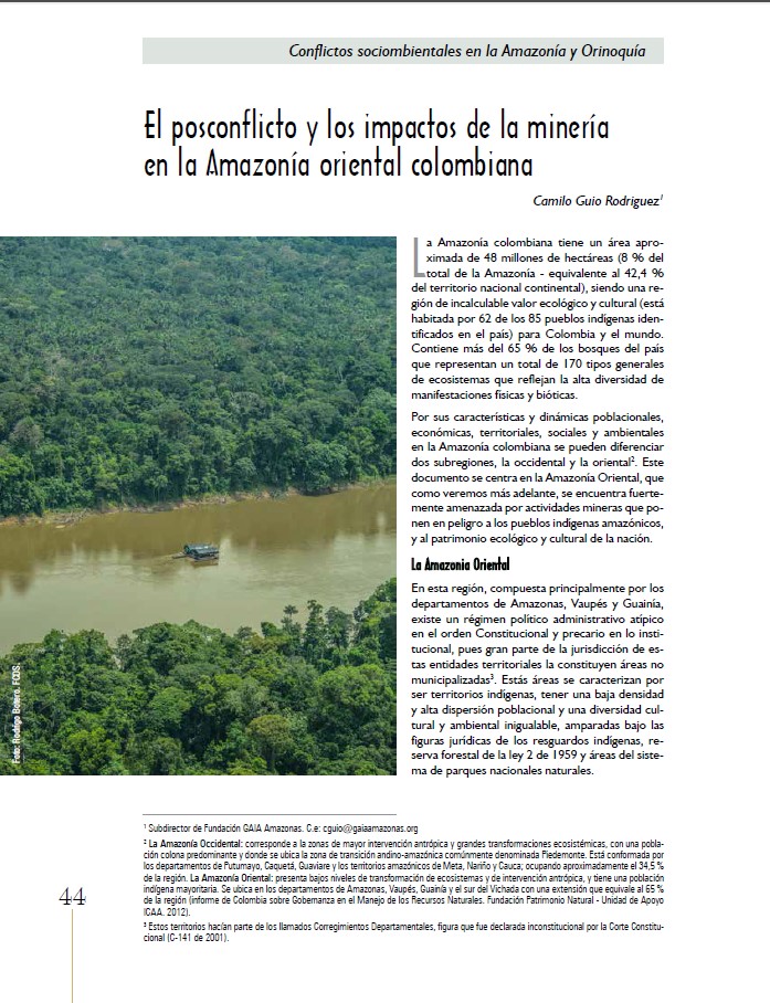 Grafica alusiva a El posconflicto y los impactos de la minería en la Amazonía oriental colombiana