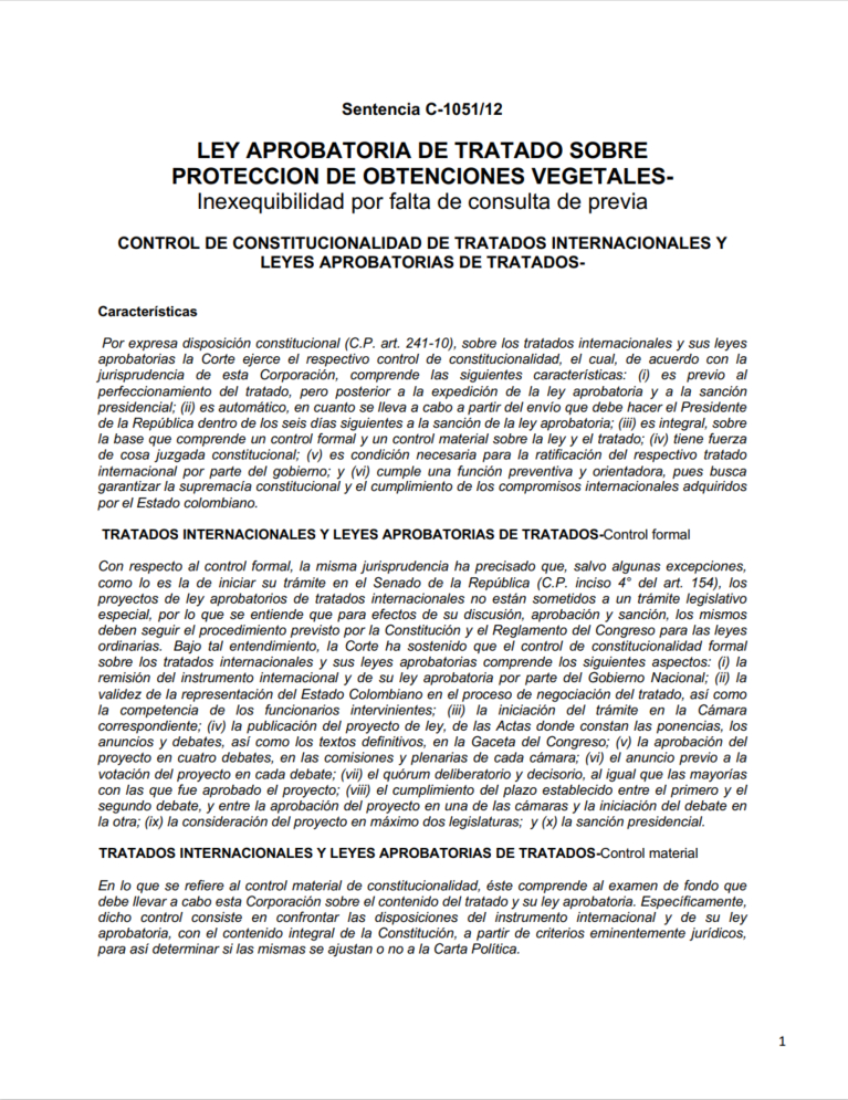 Gráfica alusiva a LEY APROBATORIA DE TRATADO SOBRE  PROTECCIÓN DE OBTENCIONES VEGETALES - Inexequibilidad por falta de consulta de previa