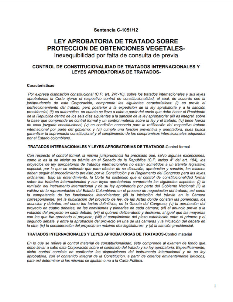 Grafica alusiva a LEY APROBATORIA DE TRATADO SOBRE  PROTECCIÓN DE OBTENCIONES VEGETALES - Inexequibilidad por falta de consulta de previa