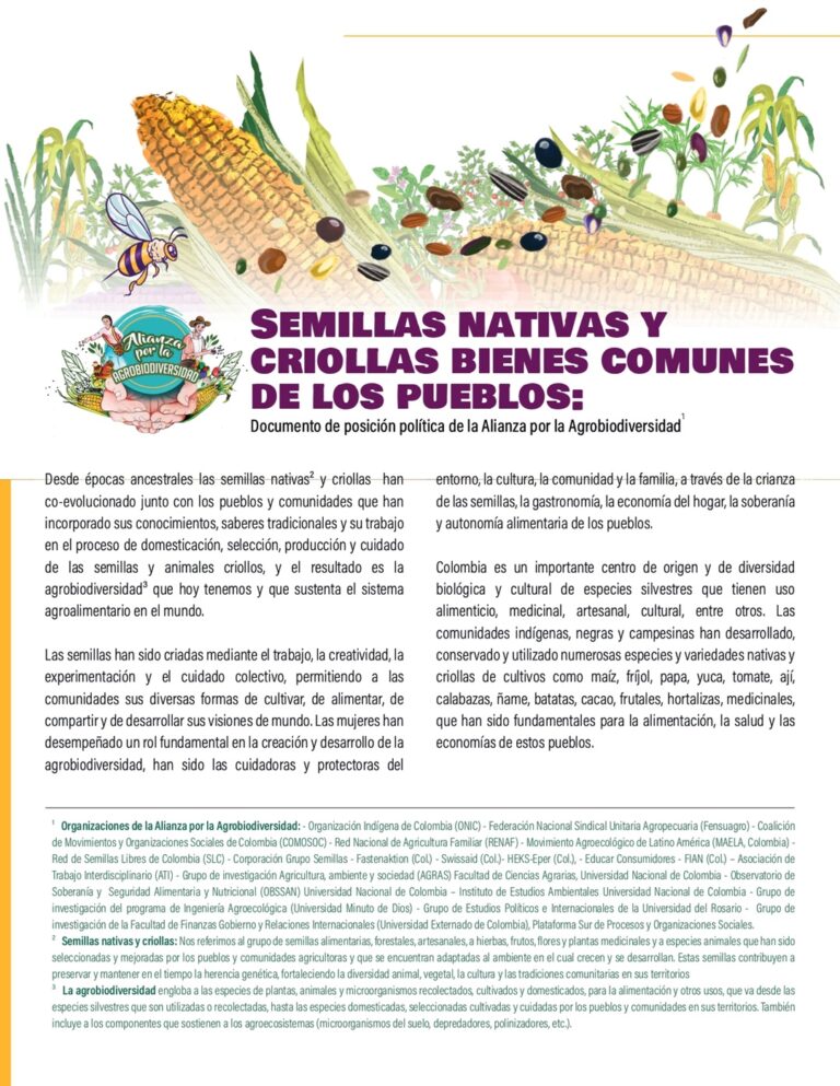 Semillas nativas y criollas bienes comunes de los pueblos: Documento de posición política de la Alianza por la Agrobiodiversidad.