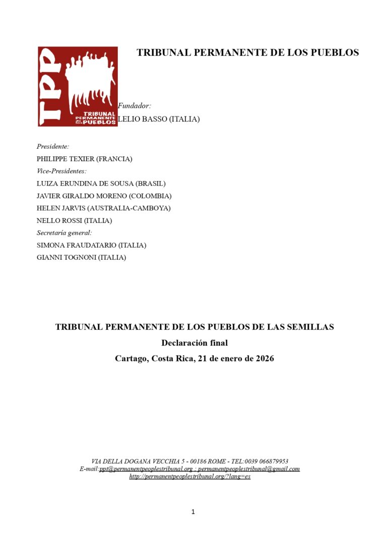 Tribunal permanente de los pueblos de las semillas. Declaración final